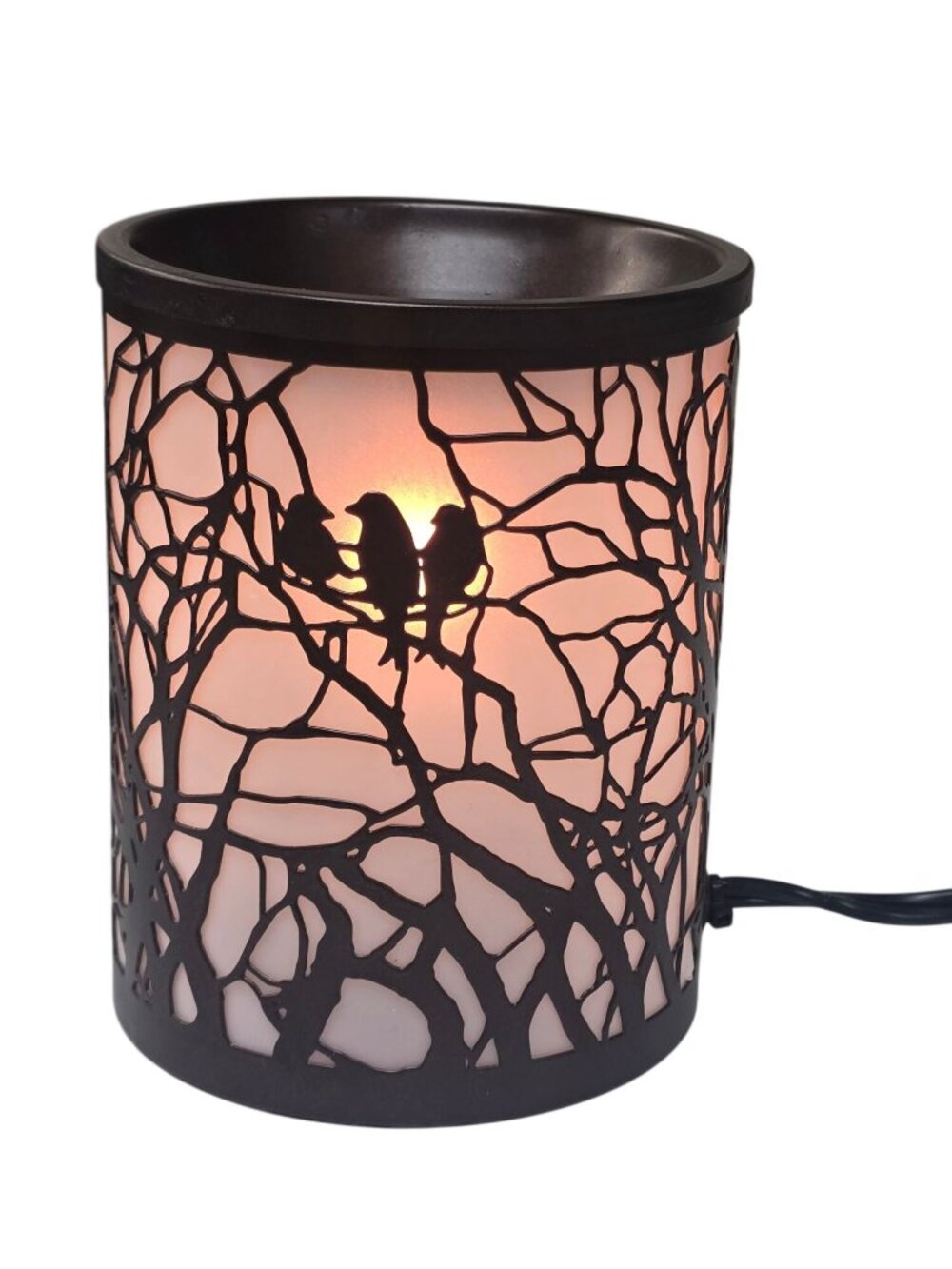 Tree Branch Metal Electric Wax Warmer Birds Silhouette Dim Light Home Decor